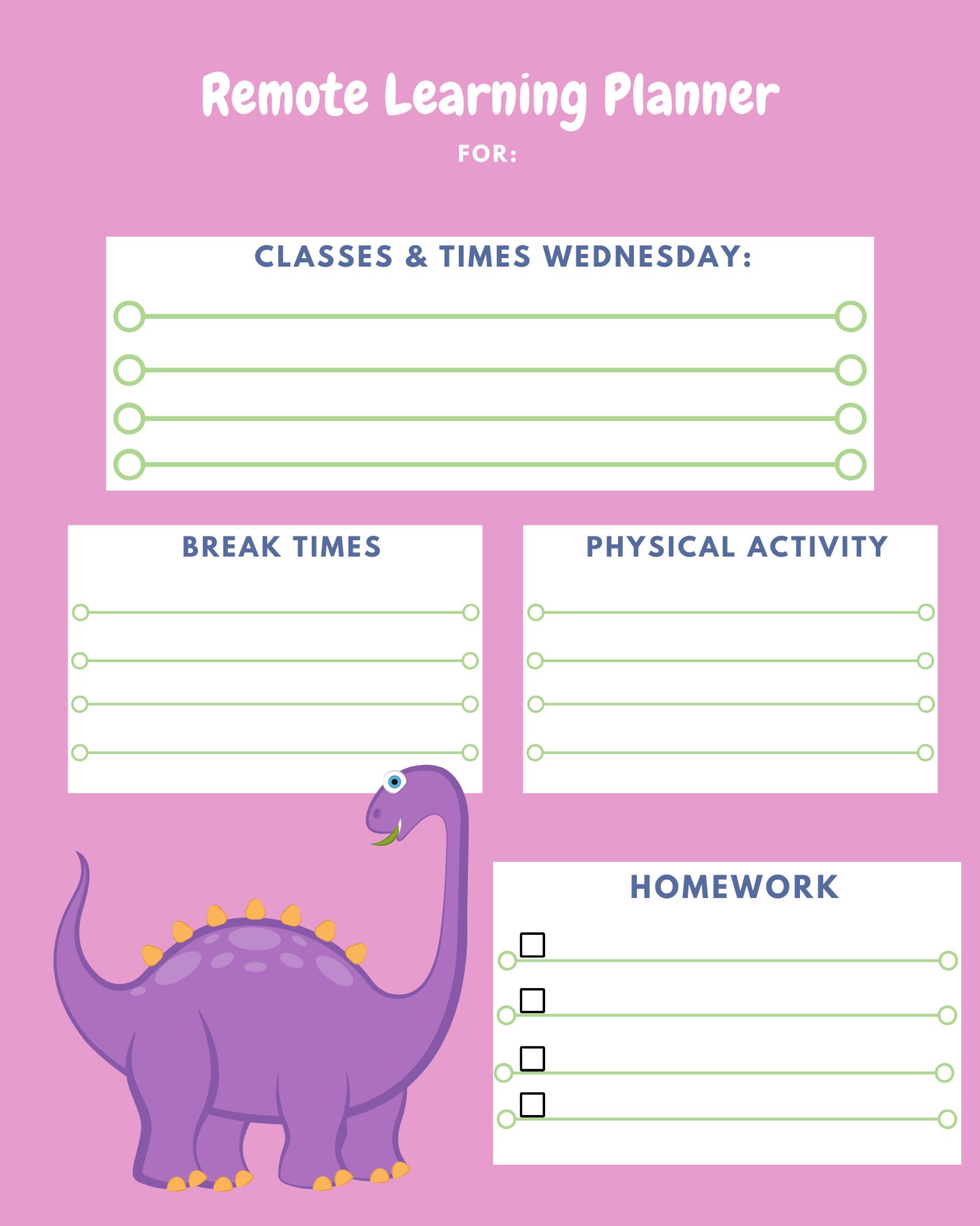 Remote Learning Printable Planner for Preschool Elementary School ...