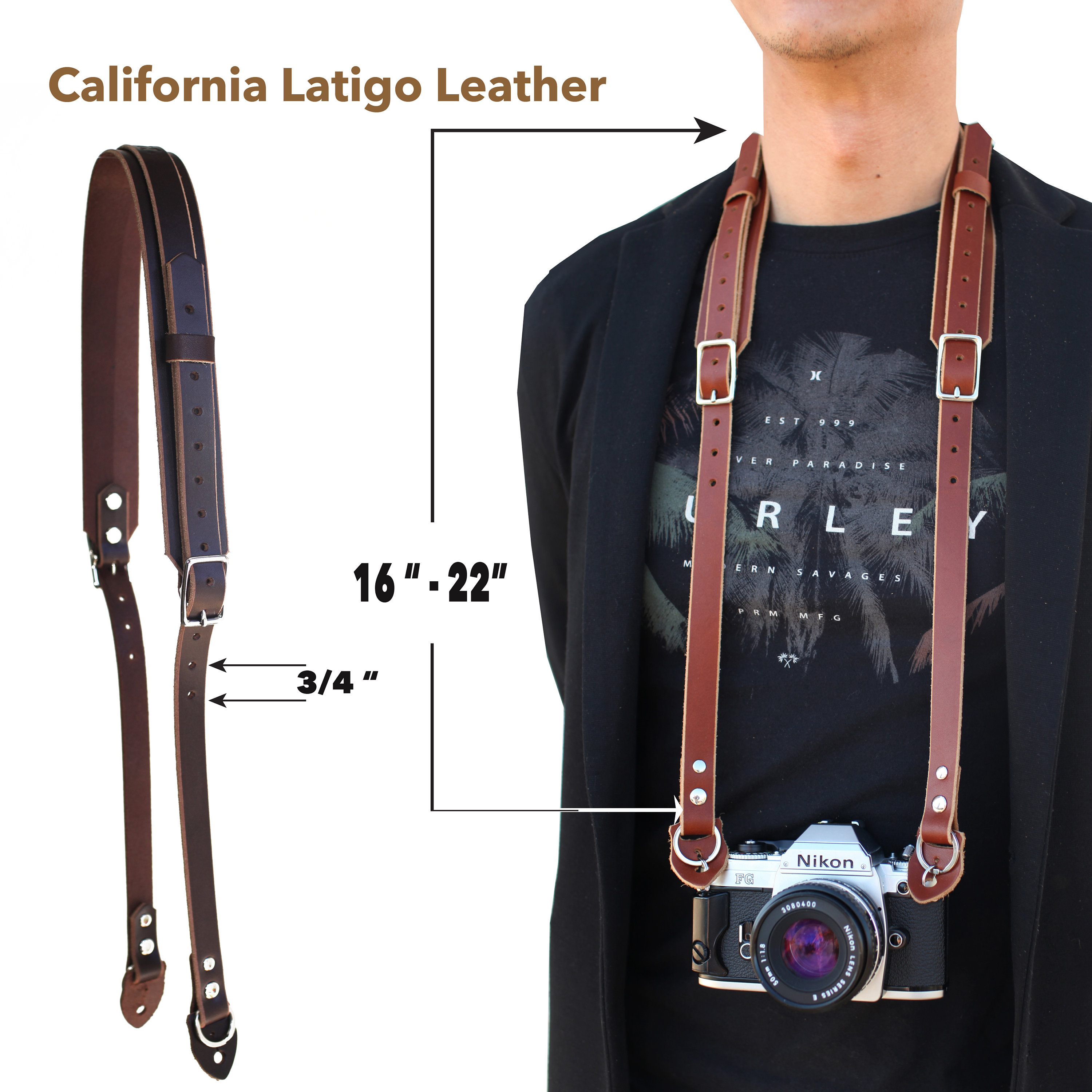 Breton Single Adjustable Handmade Leather Camera Sling and Neck Strap