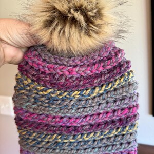Handmade Crochet Beanie / Winter Hat / Chunky Crochet Hat / Hat with Pompom / Women’s Winter Hat / Multicolored Beanie