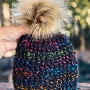 Multicolor Beanie / Handmade Crochet Beanie / Winter Hat / Chunky Crochet Hat / Hat with Pompom / Women’s Winter Hat