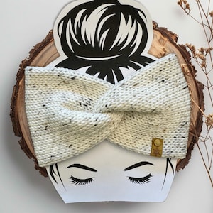 Knit Twisted Ear Warmer / Knit Ear Warmer / Ivory Tweed Ear Warmer / Turban Headband