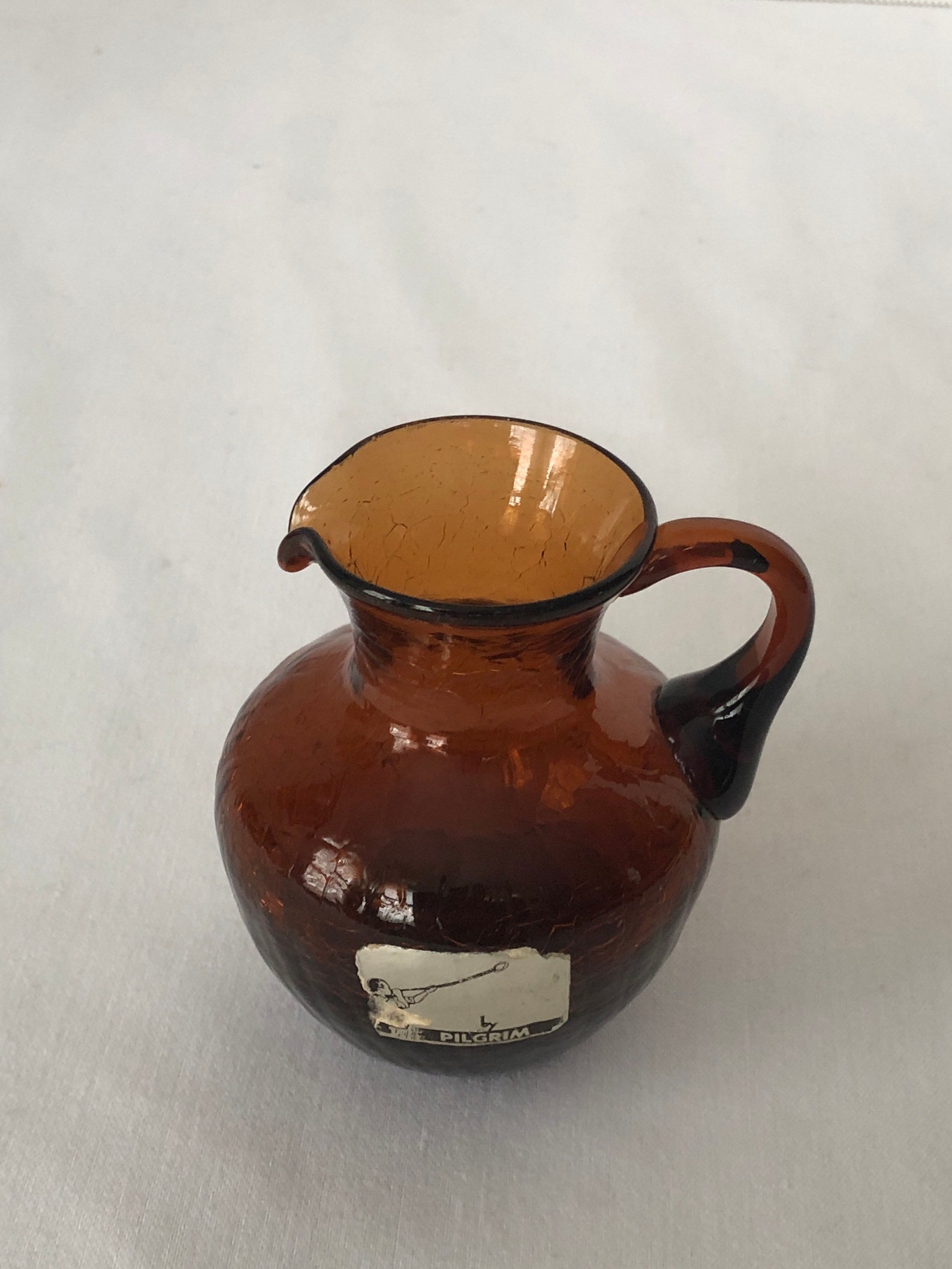 Vintage Pilgrim Glass Brown Mini Crackle Pitcher With Original Etsy