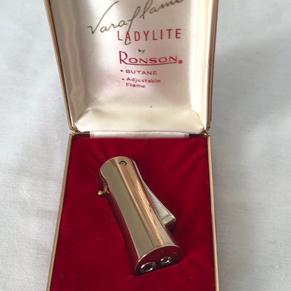 Vintage Ronson Varaflame Ladylite Butane Lighter With Original Box