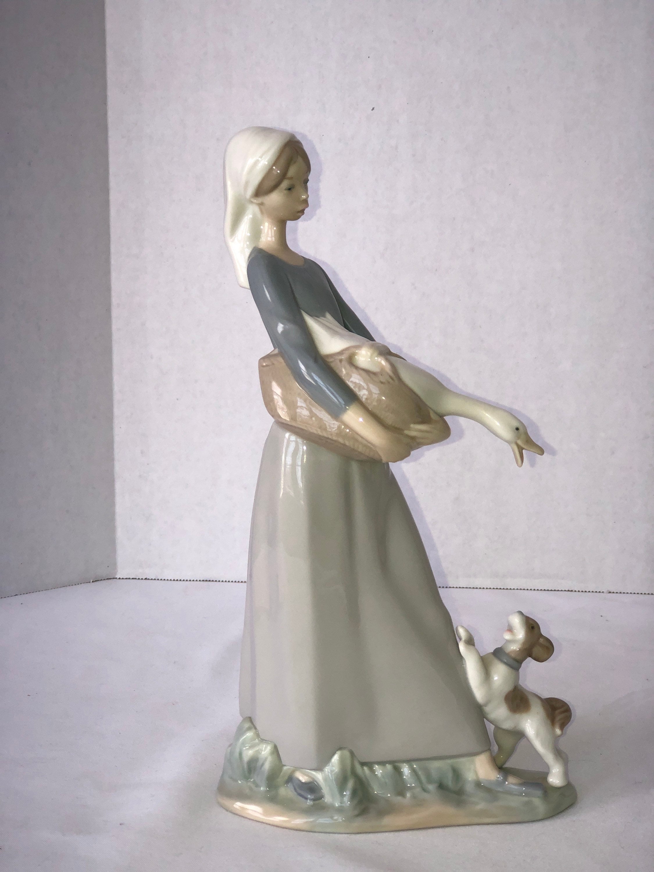 Vintage Lladro Figurine 4866 Girl with Goose and Dog Etsy