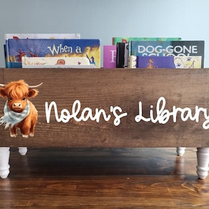 Highland Cow Book Bin - Book Storage - Books - Toy Storage - Bookcase - Nursery Decor - Baby Shower Gift - Kids gift