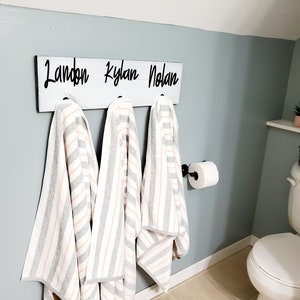 3D Farm Bathroom Decor for kids towels, Wood Bathroom sign, Back Pack Hooks, Kids Name Sign, Towel Holder, Towel Rack, Bathroom Hooks