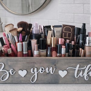 3D Be-you-tiful box - Makeup Tray - Bathroom box - storage for makeup - Makeup Bar - Bathroom Caddy - Toilet box - Wood Bathroom box -