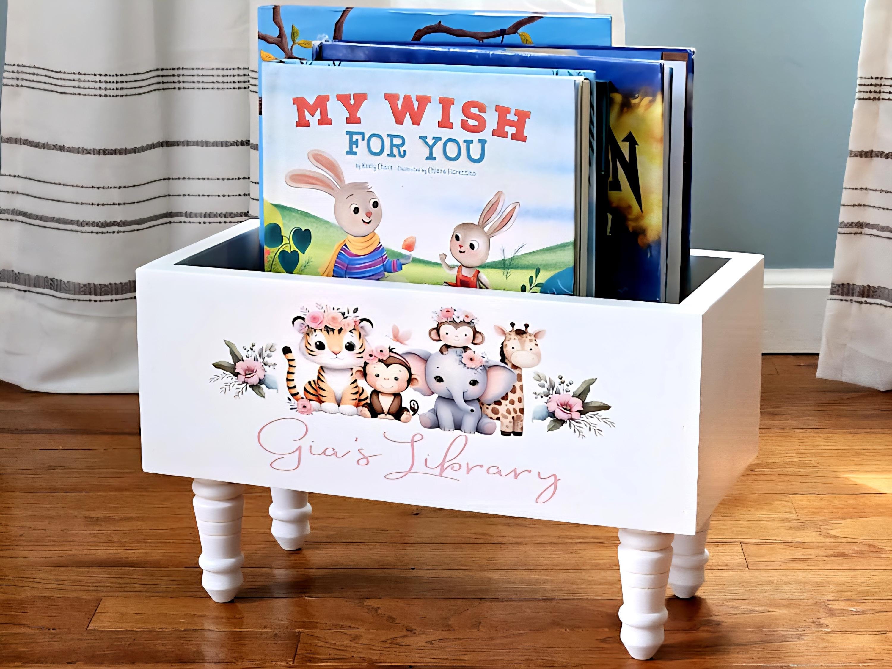 Personalized Children's Library Box, Safari Baby Book Box, Book Storage ...