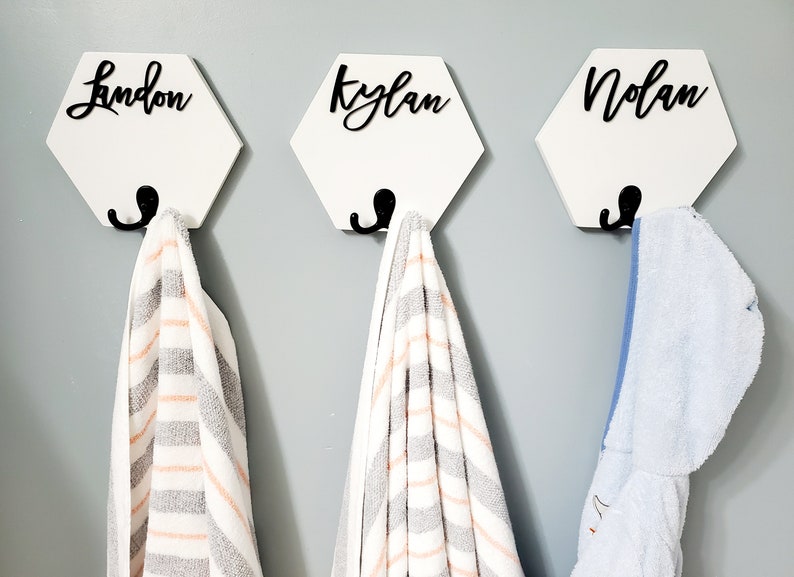 3D Hexagon Personalized Towel Rack Kids Towel Rack Bathroom - Etsy