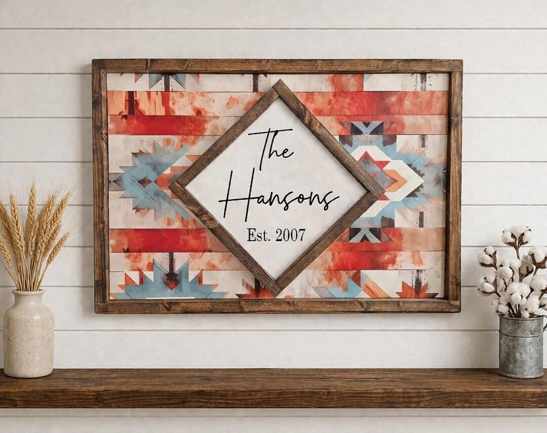 Western Aztec Wood Frame Sign - Aztec Last Name Sign - Western Decor ...