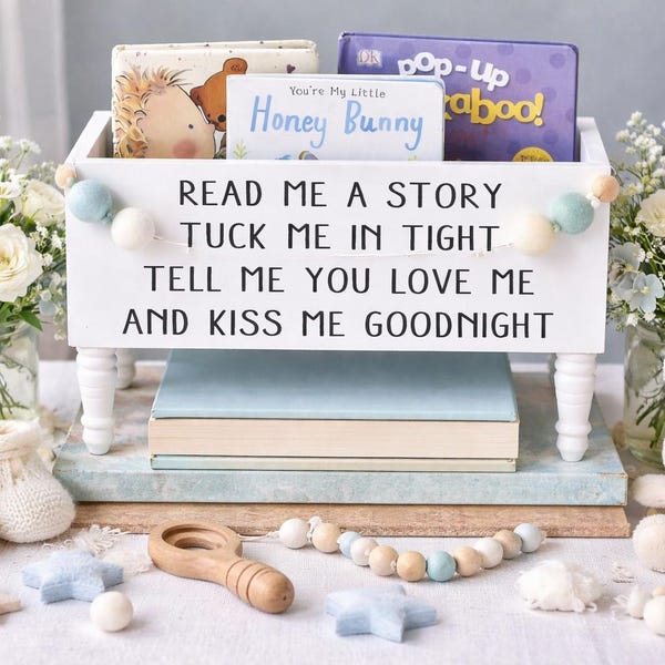 Léame un cuento, arrópame bien fuerte Contenedor de libros - Almacenamiento de libros - Libros - Almacenamiento de juguetes - Estantería - Decoración de guardería - Regalo de baby shower - Cumpleaños
