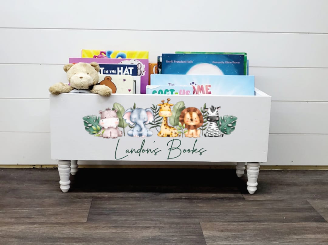 Personalized Children's Library Box, Safari Baby Book Box, Book Storage