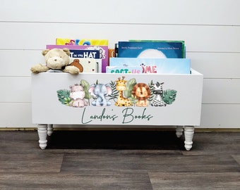 Personalized Children's library box, Safari baby book box, book storage, Safari, baby girl gift, baby boy gift, bookcase, baby shower gift