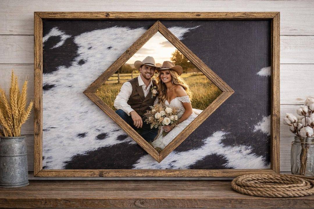 Cowhide Wooden Frame Sign - Cowhide Last Name Sign - Western Decor ...