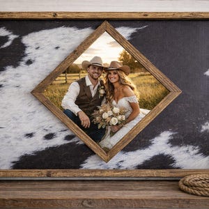 Cowhide wooden frame sign - Cowhide last name sign - Western Decor - Wedding Gift - Anniversary gift