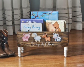 Baby Farm Animals Name book box, farm animal nursery, 1st Birthday Gift, 1 year old Gift, Baby shower gift, book caddy, Gifts