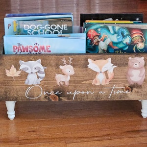 Personalized Woodland Book Library box- Book Box - Book Storage - Kids books - Book caddy - Kids room storage, Woodland Nursery Decor