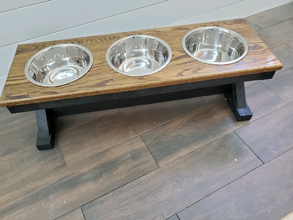 Gray Oak top - Large Bowl Trestle Leg Farmhouse Elevated Dog Bowls