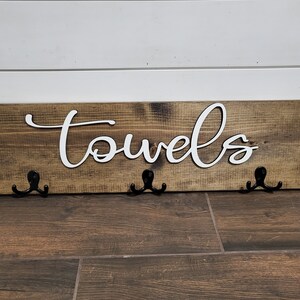 3D Towel Hook, Wood Bathroom Sign, Back Pack Hooks, Kids Name Sign ...