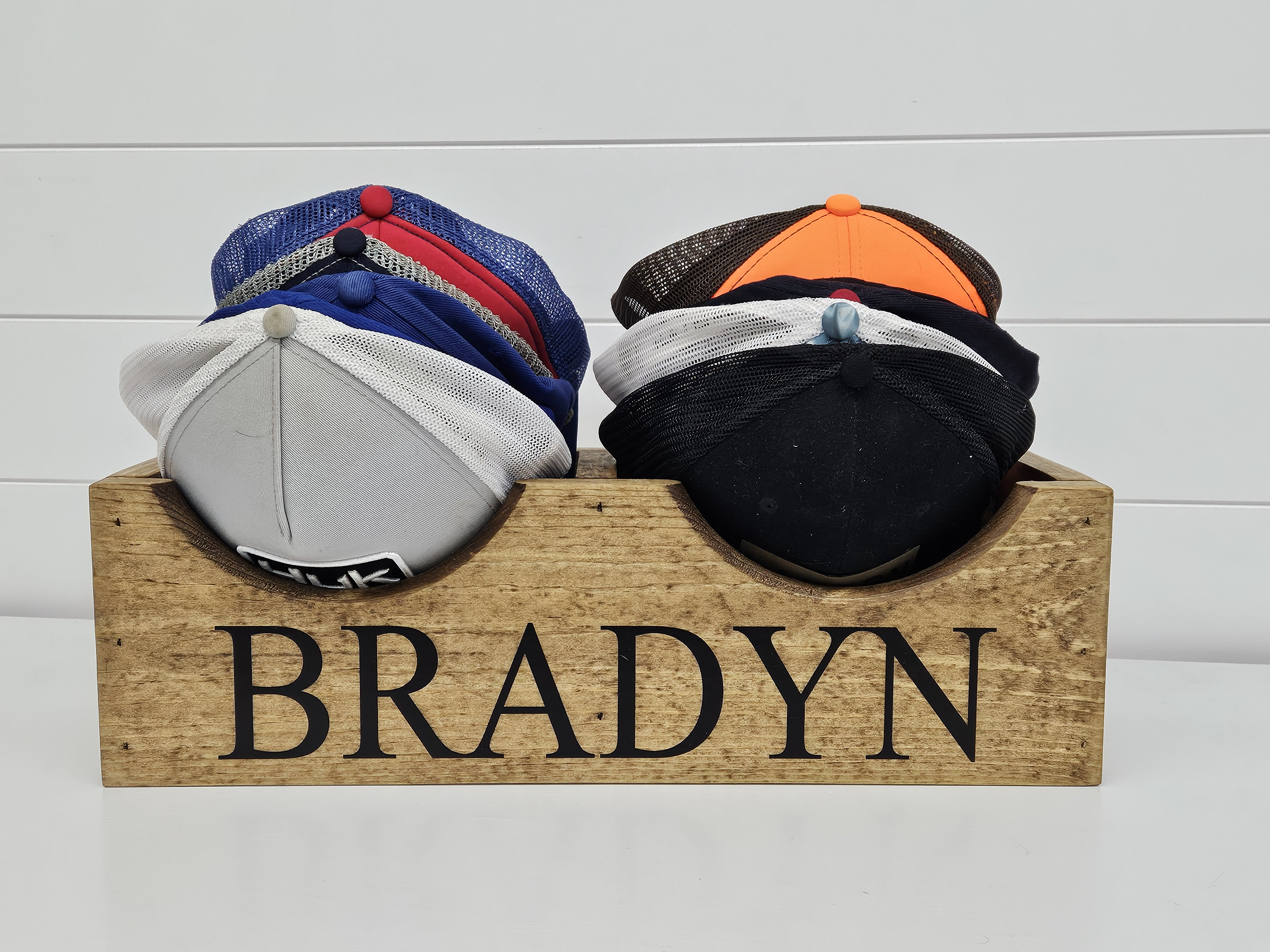Klp Boxy Double Wooden Hat Box, Wood Hat Box, Baseball Hat Holder, Hat Organizer ...