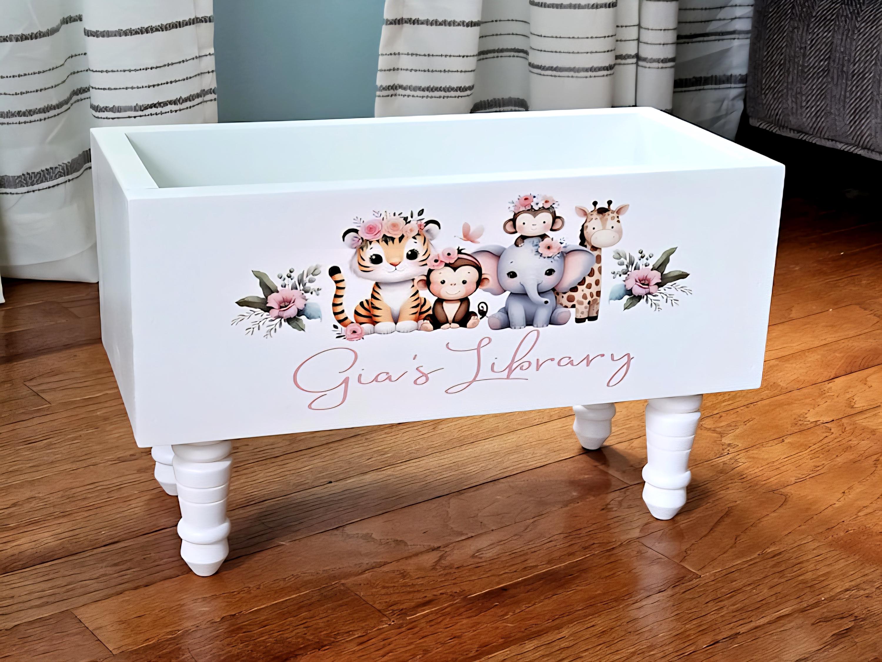 Personalized Children's Library Box, Safari Baby Book Box, Book Storage ...