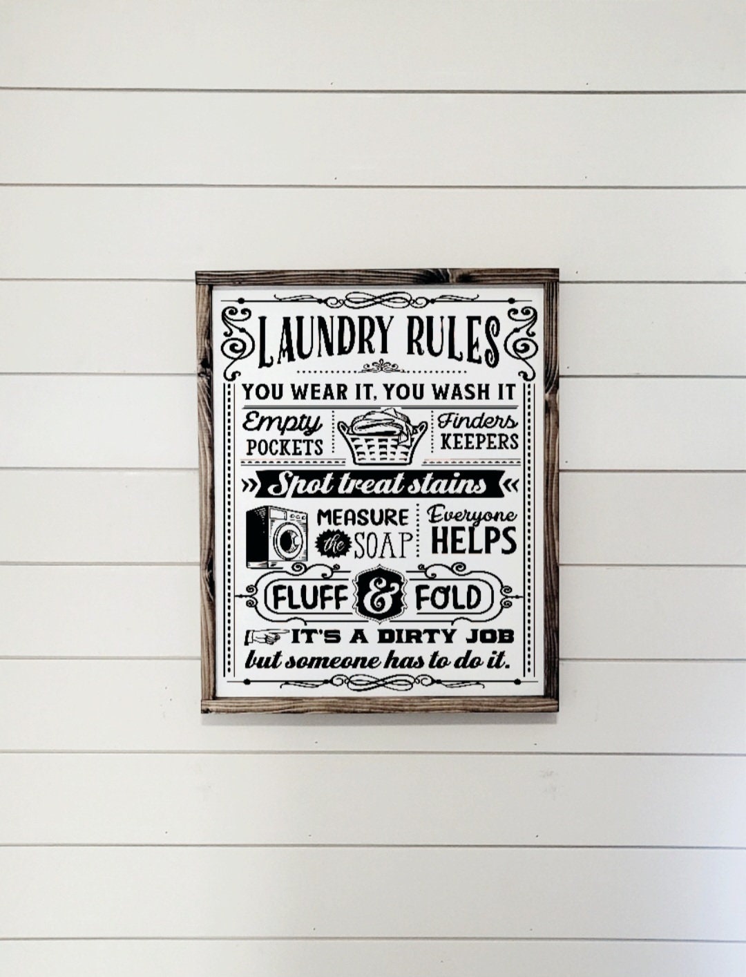 Laundry Room Rules Sign, Farmhouse Laundry and Co, Wood Framed Sign