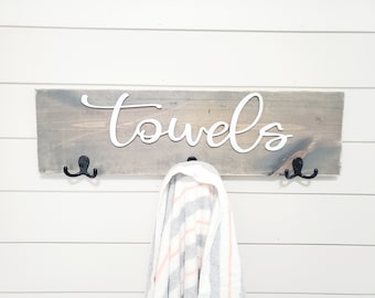 3D Towel hook, Wood Bathroom sign, Back Pack Hooks, Kids Name Sign, Towel Holder, Towel Rack, Bathroom Hooks, Pool storage