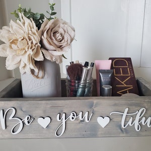 3D Be-you-tiful box - Makeup Tray - Bathroom box - storage for makeup - Makeup Bar - Bathroom Caddy - Toilet box - Wood Bathroom box -