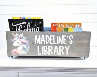 Personalized Unicorn Book storage Box - Baby Shower Gift - Girls Room - Book Storage - First Birthday Gift - Book caddy - Gift for Baby Girl