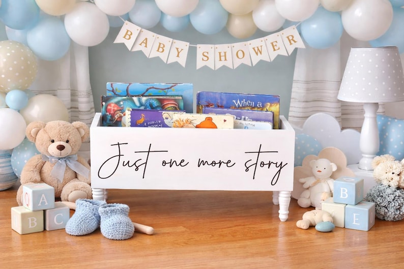 Just one more story Book Bin - Book Storage - Books - Toy Storage - Bookcase - Nursery Decor - Baby Shower Gift - Kids gift image 11