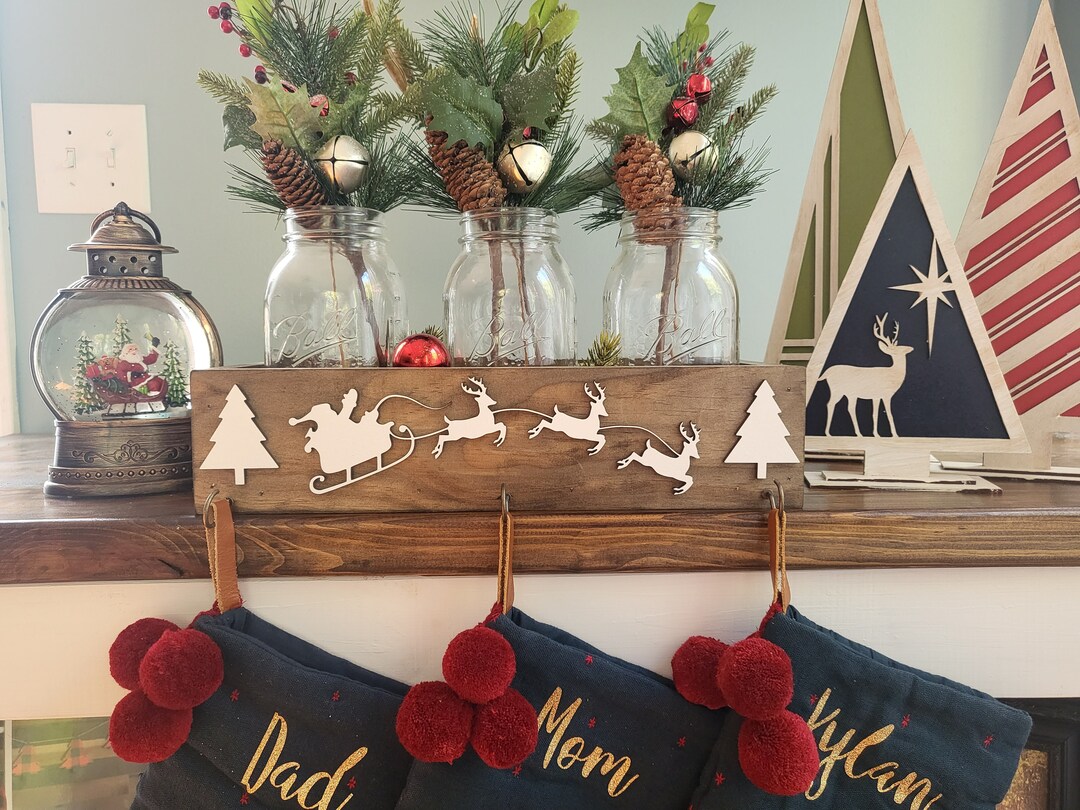 3D Merry Christmas Stocking Holder Box, Mantel Decor, Fireplace Decor