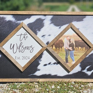 Custom Western Diamond Cowhide wooden frame sign - Cowhide last name sign - Western Decor - Wedding Gift - Anniversary gift