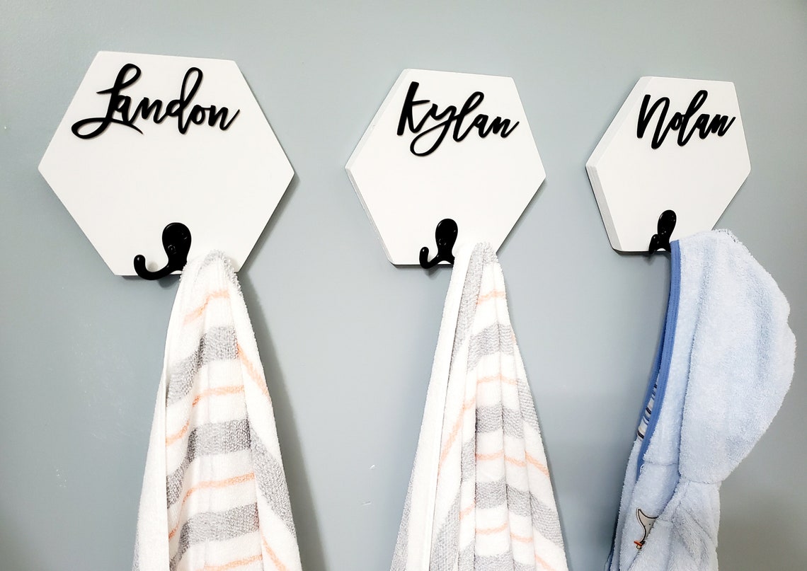 3D Hexagon Personalized Towel Rack Kids Towel Rack Bathroom - Etsy