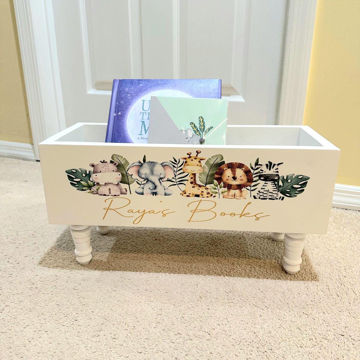 Personalized Children's Library Box, Safari Baby Book Box, Book Storage ...