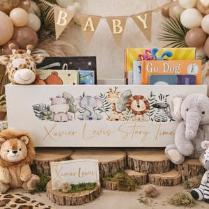 Personalized Children's Library Box, Safari Baby Book Box, Book Storage ...