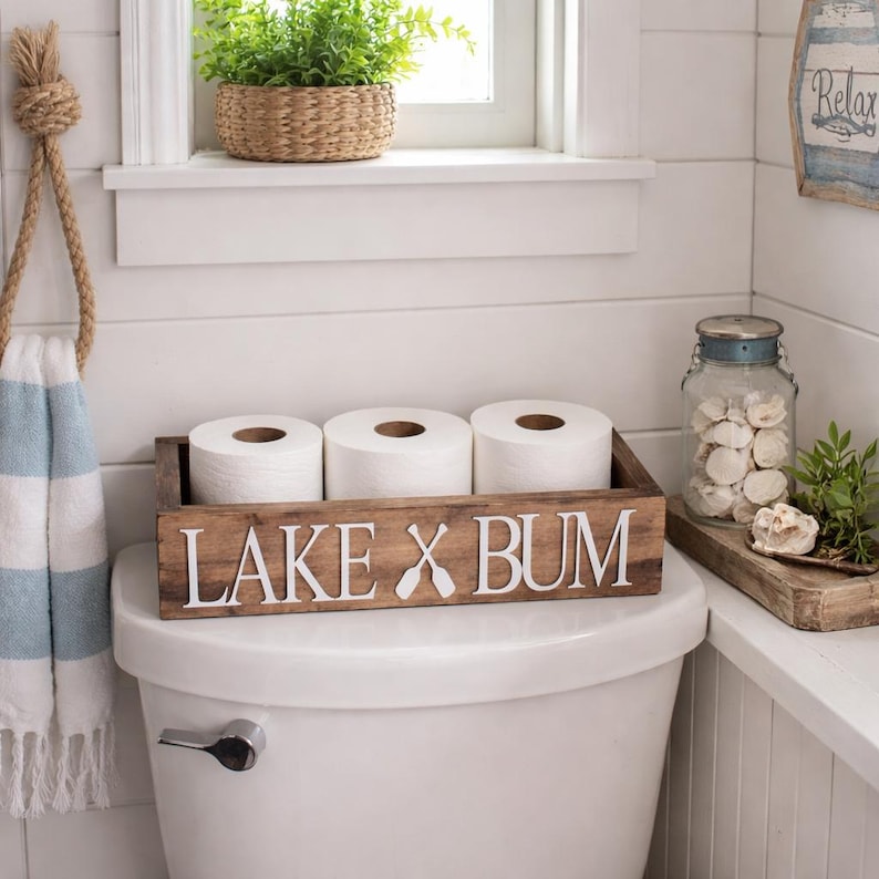3D Lake Bum Toilet Paper Holder - Cabin Bathroom Decor - Wooden Box - Bathroom Storage Box - Toilet Paper Box - Lakehouse Decor image 3
