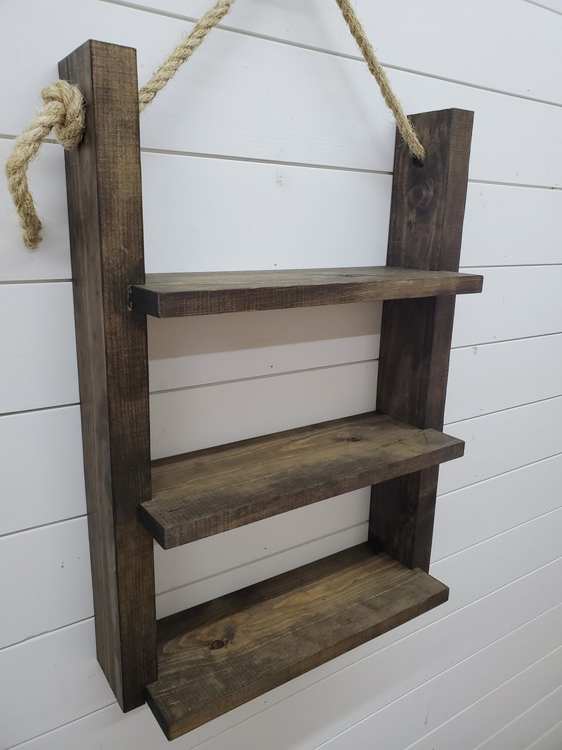 Rustic Ladder Shelf Rope Hanging Ladder Shelf Farmhouse Etsy