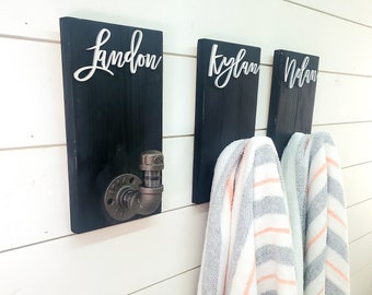 3D Farmhouse Custom Towel Holders - Personalized Back Pack Hooks - Kids Name Sign - Towel Holder - Bathroom Hooks - Stocking Hooks