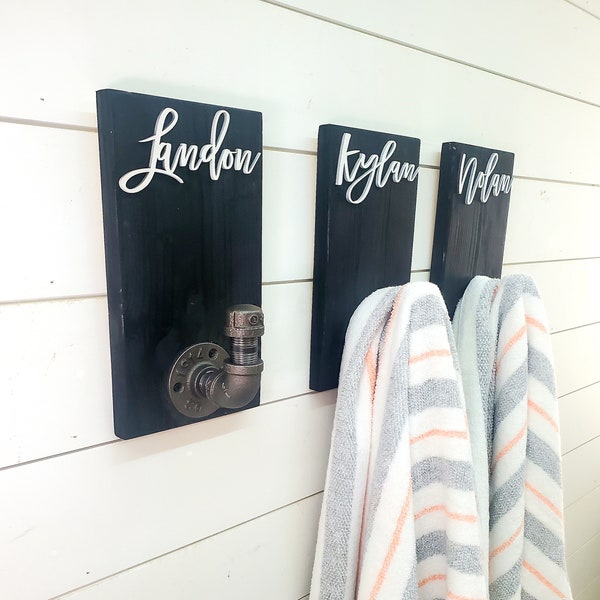 3D Farmhouse Custom Towel Holders - Personalized Back Pack Hooks - Kids Name Sign - Towel Holder - Bathroom Hooks - Stocking Hooks