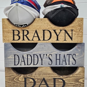 Double Wooden Hat Box, Wood Hat Box, Baseball Hat Holder, Hat Organizer, Cap Stand, Personalized Hat Holder, Father&#39;s Day Gift, Gift for Dad