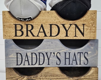 Double Wooden Hat Box, Wood Hat Box, Baseball Hat Holder, Hat Organizer, Cap Stand, Personalized Hat Holder, Father's Day Gift, Gift for Dad