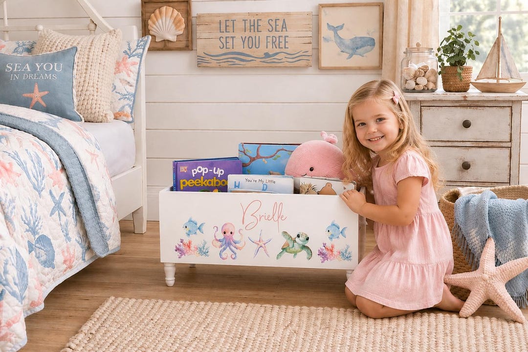 Personalized Children's Library Box, Sea Life Baby Book Box, Book ...