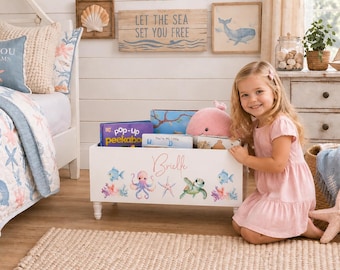 Personalized Children's library box, Sea Life baby book box, book storage, Sea, baby girl gift, baby boy gift, bookcase, baby shower gift