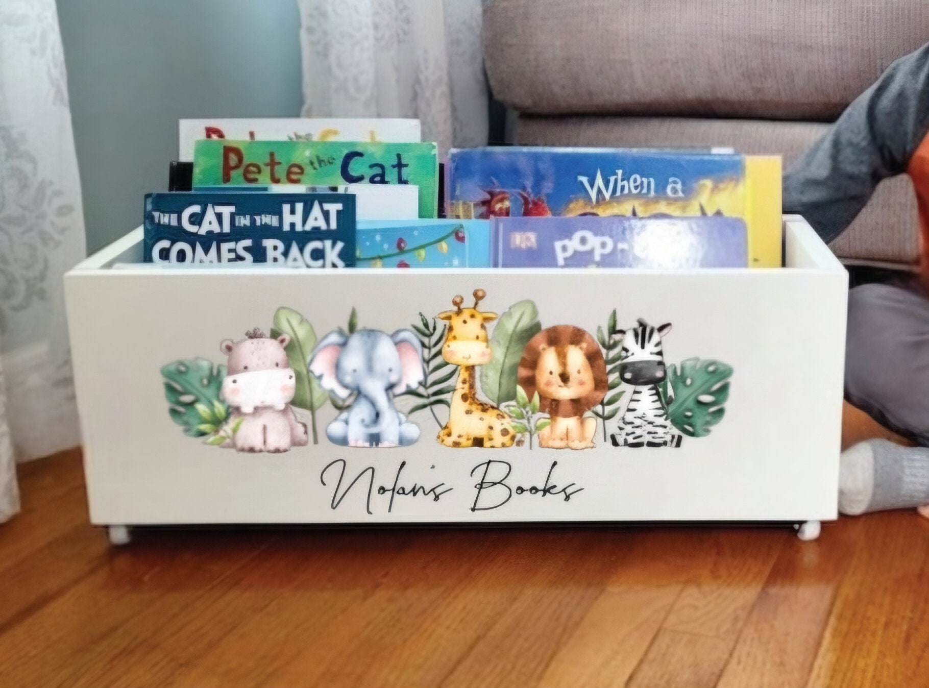Personalized Children's Library Box, Safari Baby Book Box, Book Storage ...