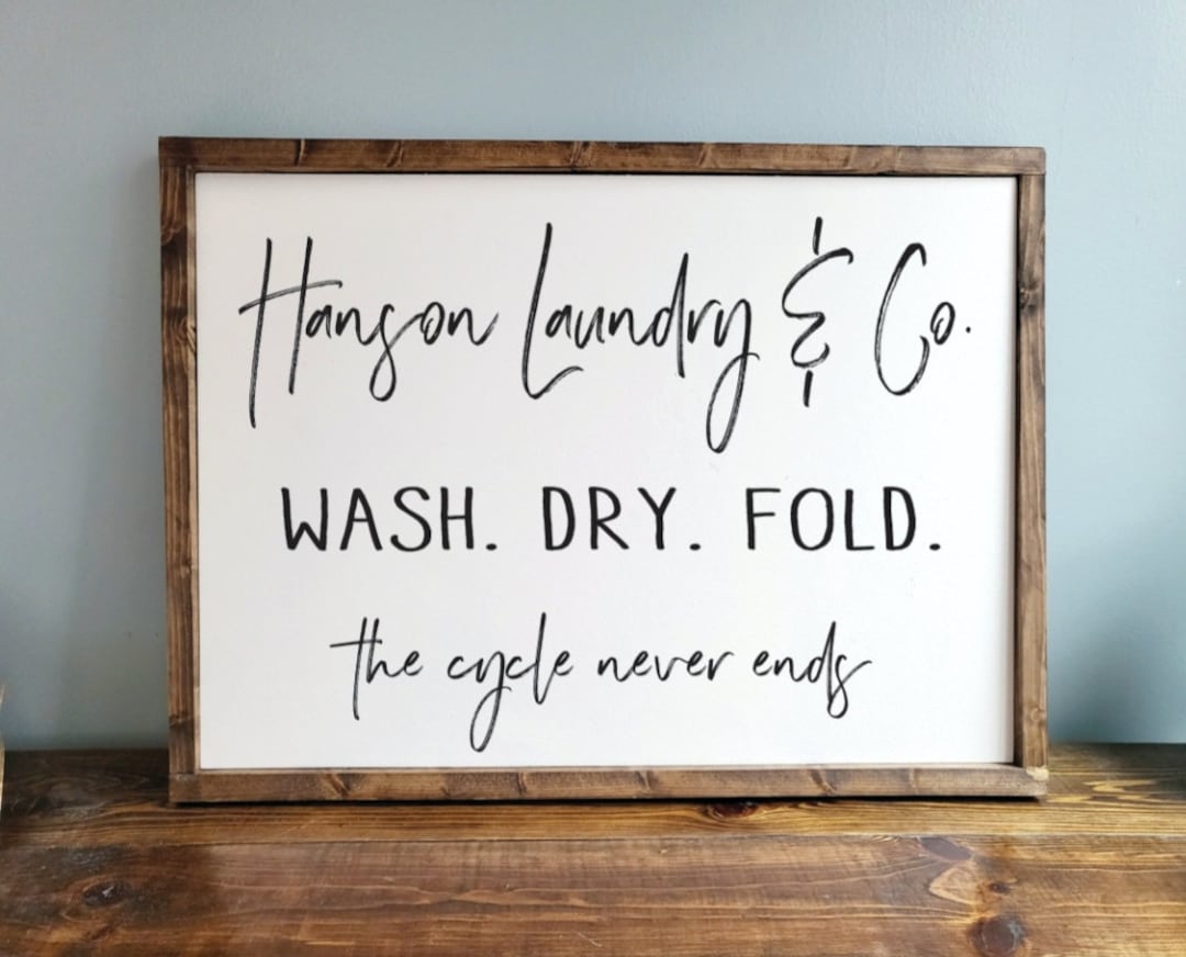 Personalized Laundry Room Sign, Farmhouse Laundry and Co, Wood Framed