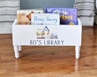 Personalized Book Library box- Book Box - Book Storage - Kids books - Book caddy - Kids room storage