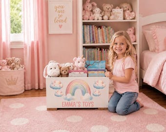Personalized  Rainbow Toy box - Wood Toy box - Toy Storage - Gift Girl - First Birthday gift - Nursery Toy chest - Book Crate - Book Box
