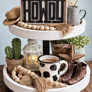 Howdy wood sign - Welcome wood sign - Western Decor - Western sign, Western Decor, Shelf sitting sign, Fall sign, Tiered tray signs image 1