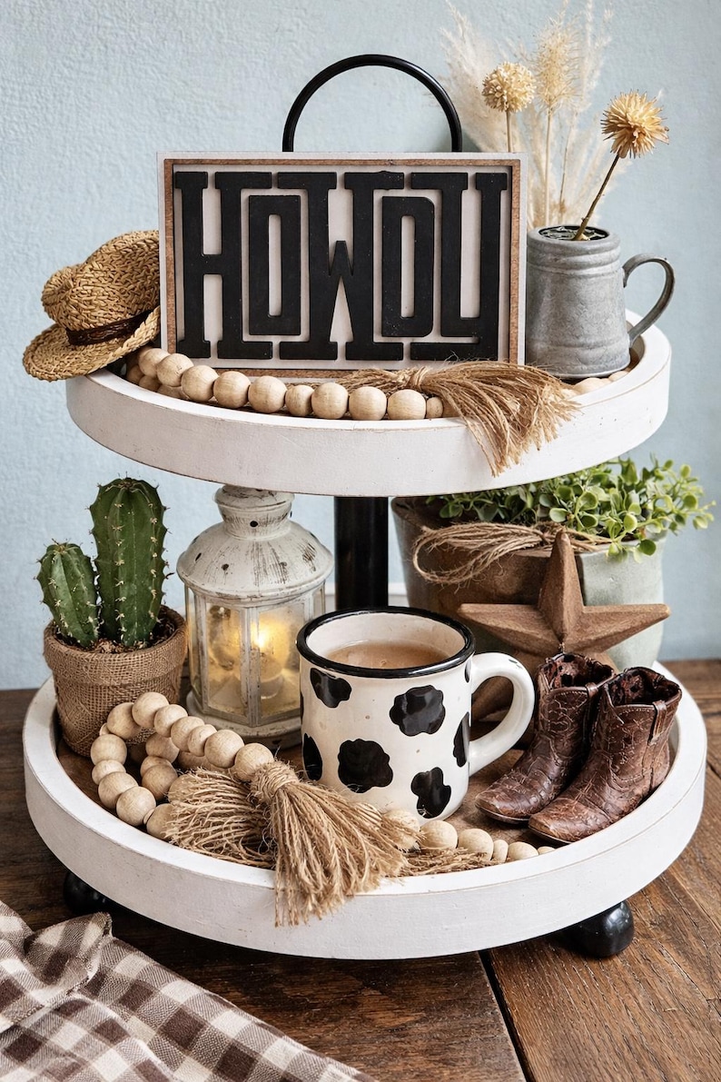 Howdy wood sign - Welcome wood sign - Western Decor - Western sign, Western Decor, Shelf sitting sign, Fall sign, Tiered tray signs image 1