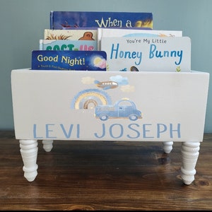 Personalized Book Library box- Book Box - Book Storage - Kids books - Book caddy - Kids room storage - Transportation Nursery Decor